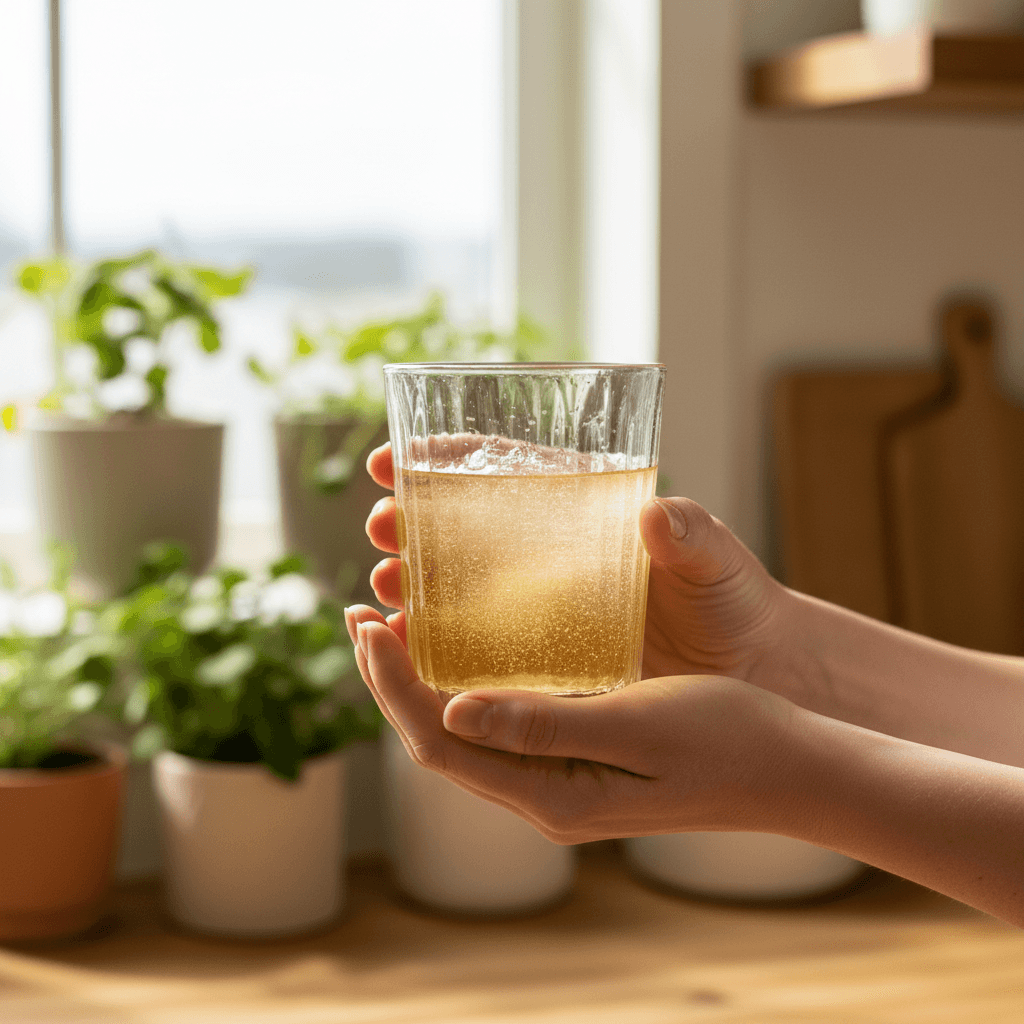 Person preparing wellness drink with Organic Crystallized Lemon Powder